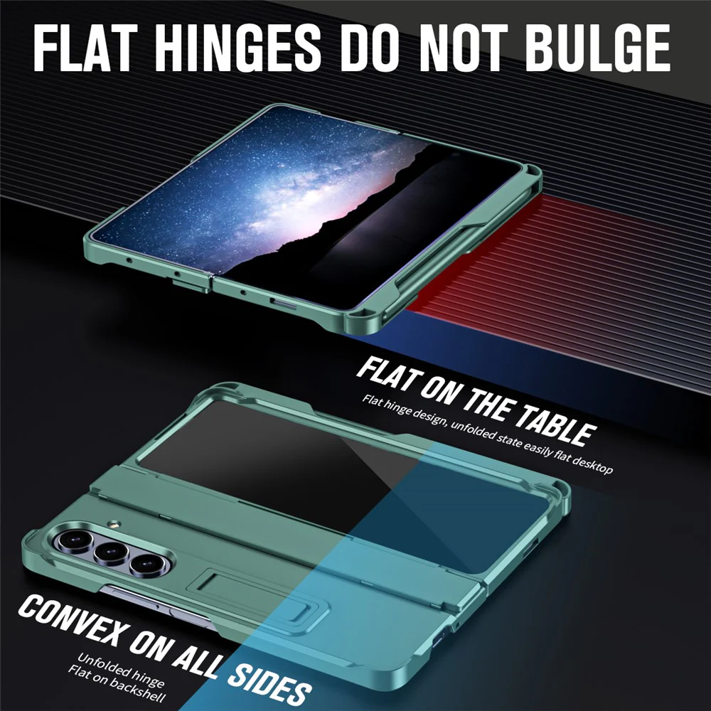 For Samsung Galaxy Z Fold7 5G Case Kickstand Hard PC Phone Cover with Stylus / Screen Protector - Green - Image 4