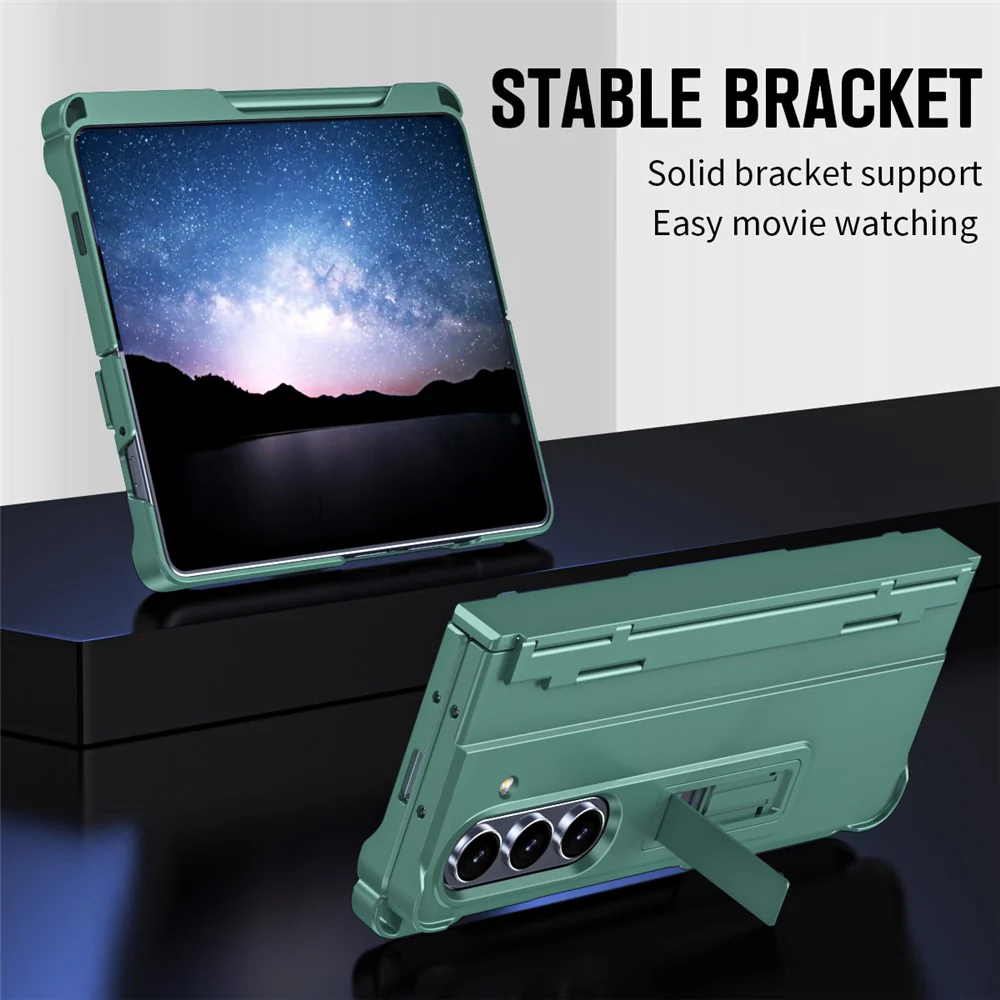 For Samsung Galaxy Z Fold7 5G Case Kickstand Hard PC Phone Cover with Stylus / Screen Protector - Green - Image 5
