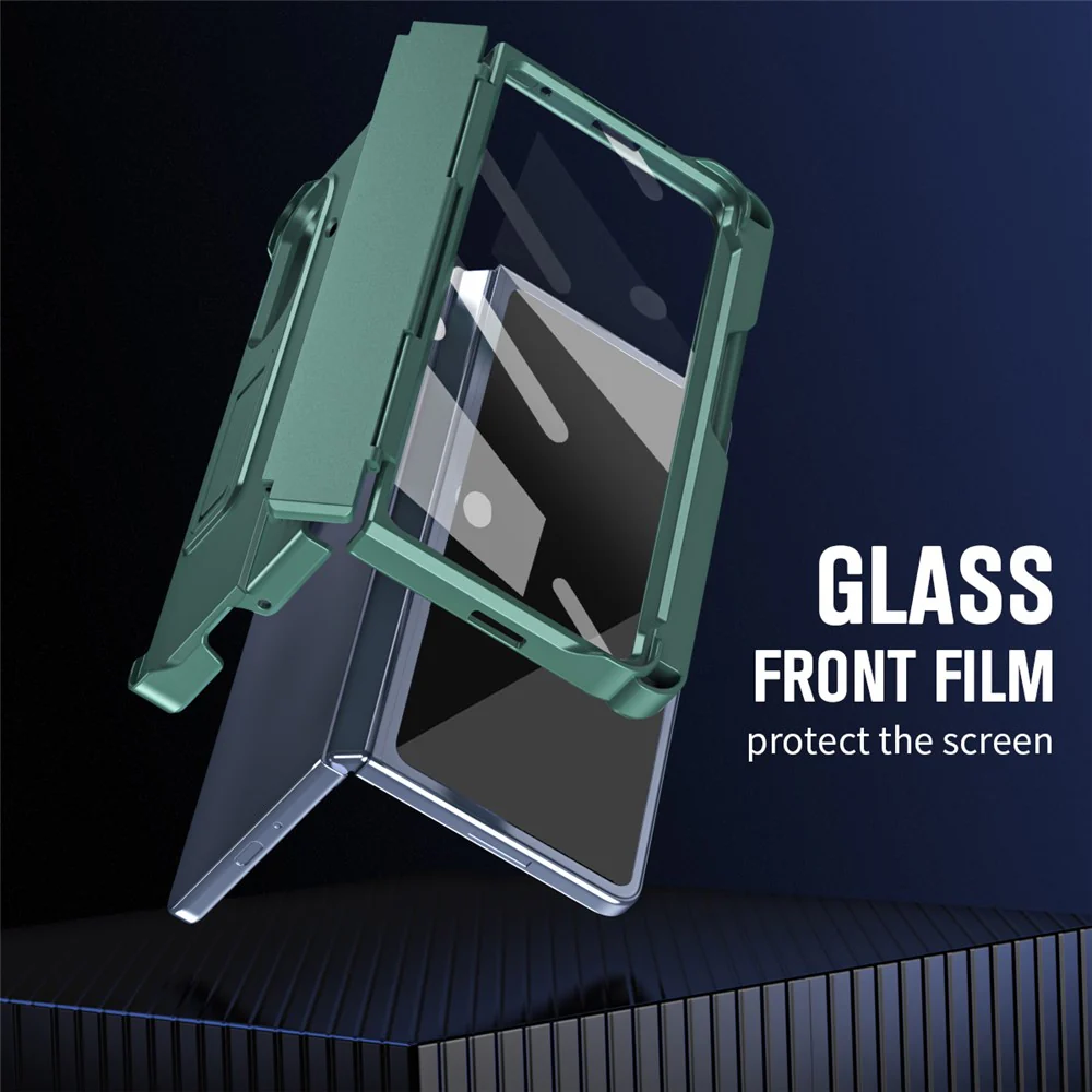 For Samsung Galaxy Z Fold7 5G Case Kickstand Hard PC Phone Cover with Stylus / Screen Protector - Green - Image 6