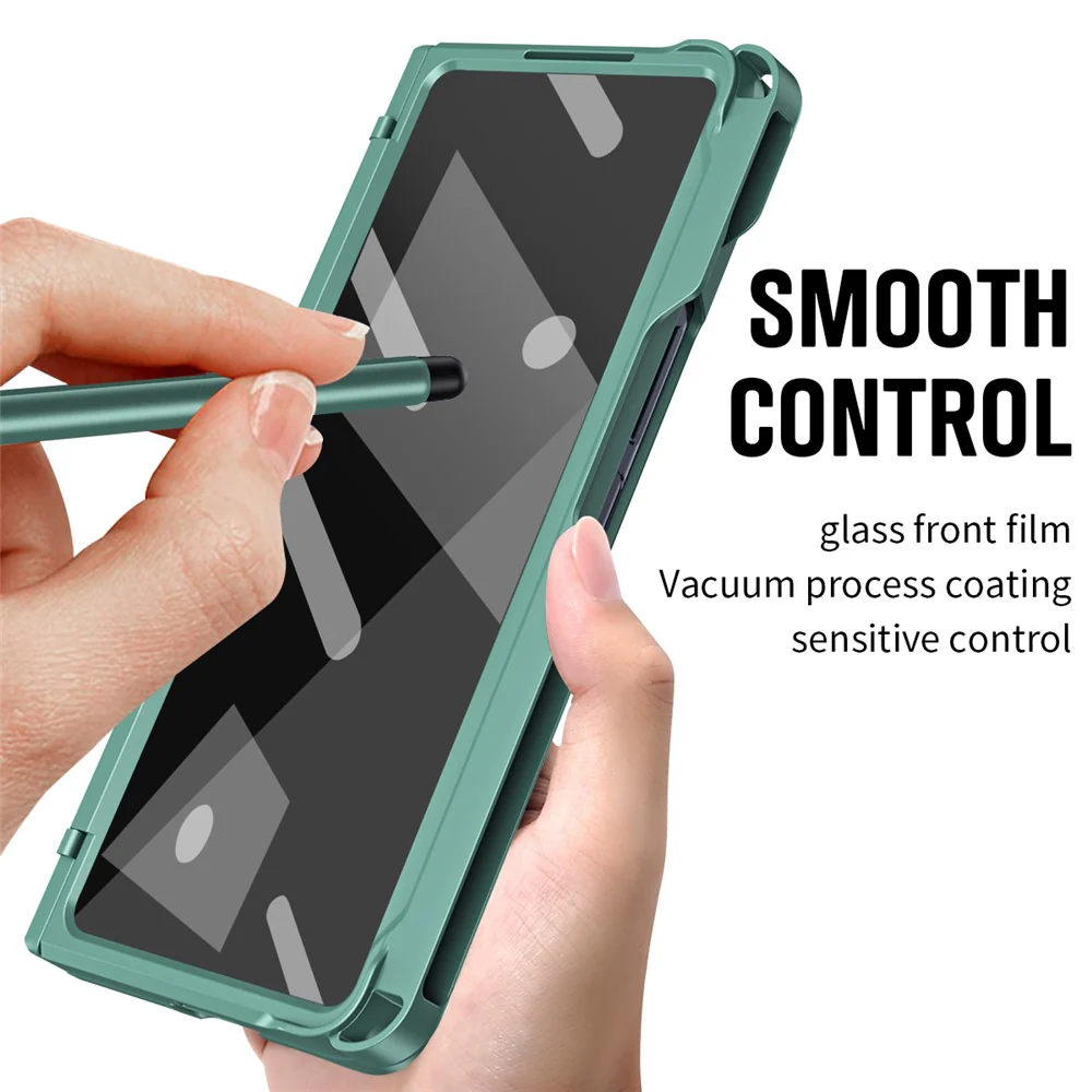 For Samsung Galaxy Z Fold7 5G Case Kickstand Hard PC Phone Cover with Stylus / Screen Protector - Green - Image 7