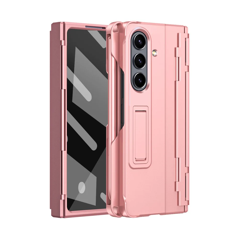 For Samsung Galaxy Z Fold7 5G Case Kickstand Hard PC Phone Cover with Stylus / Screen Protector - Pink - Image 2