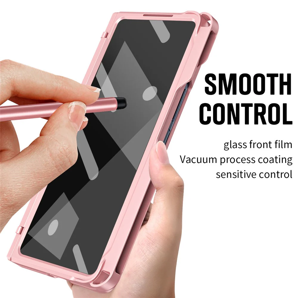 For Samsung Galaxy Z Fold7 5G Case Kickstand Hard PC Phone Cover with Stylus / Screen Protector - Pink - Image 7