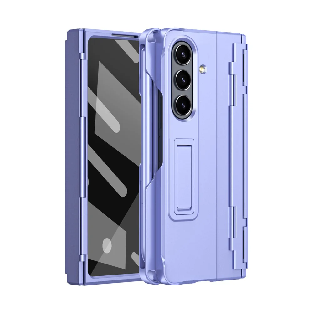 For Samsung Galaxy Z Fold7 5G Case Kickstand Hard PC Phone Cover with Stylus / Screen Protector - Purple - Image 2