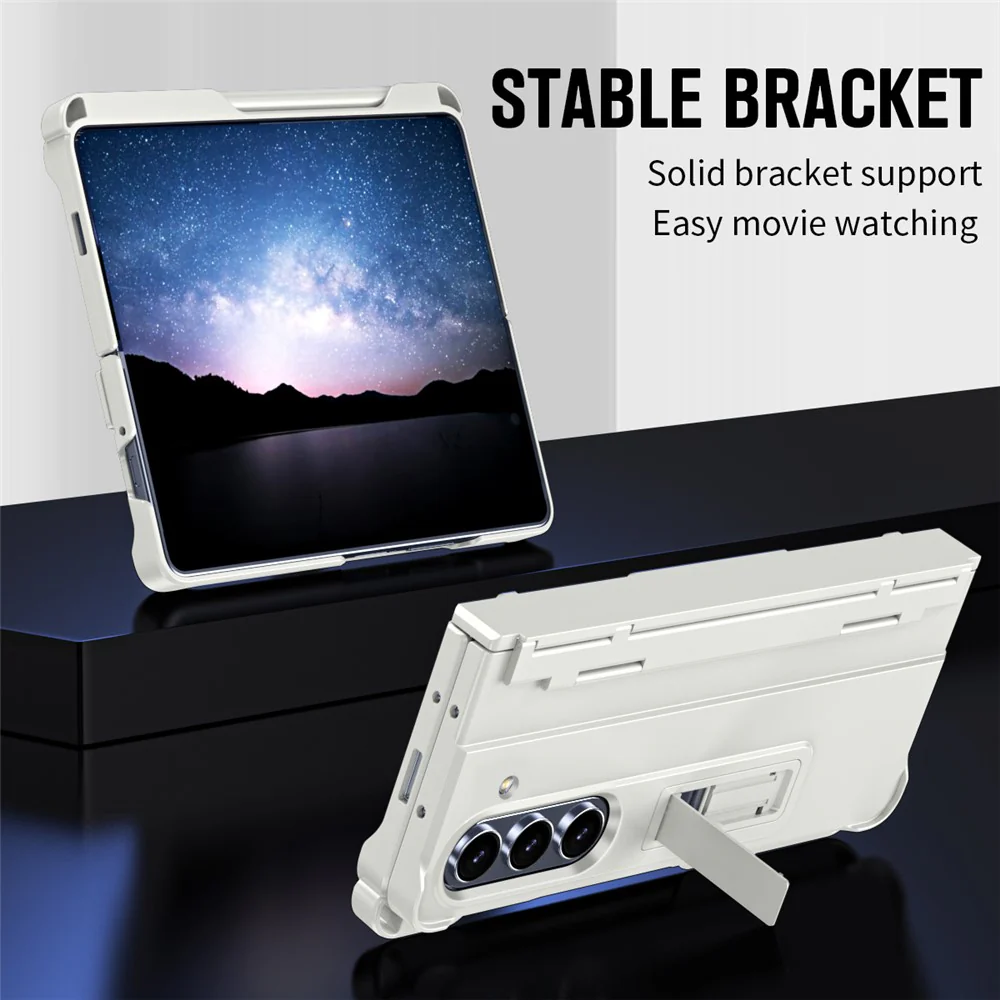 For Samsung Galaxy Z Fold7 5G Case Kickstand Hard PC Phone Cover with Stylus / Screen Protector - White - Image 5