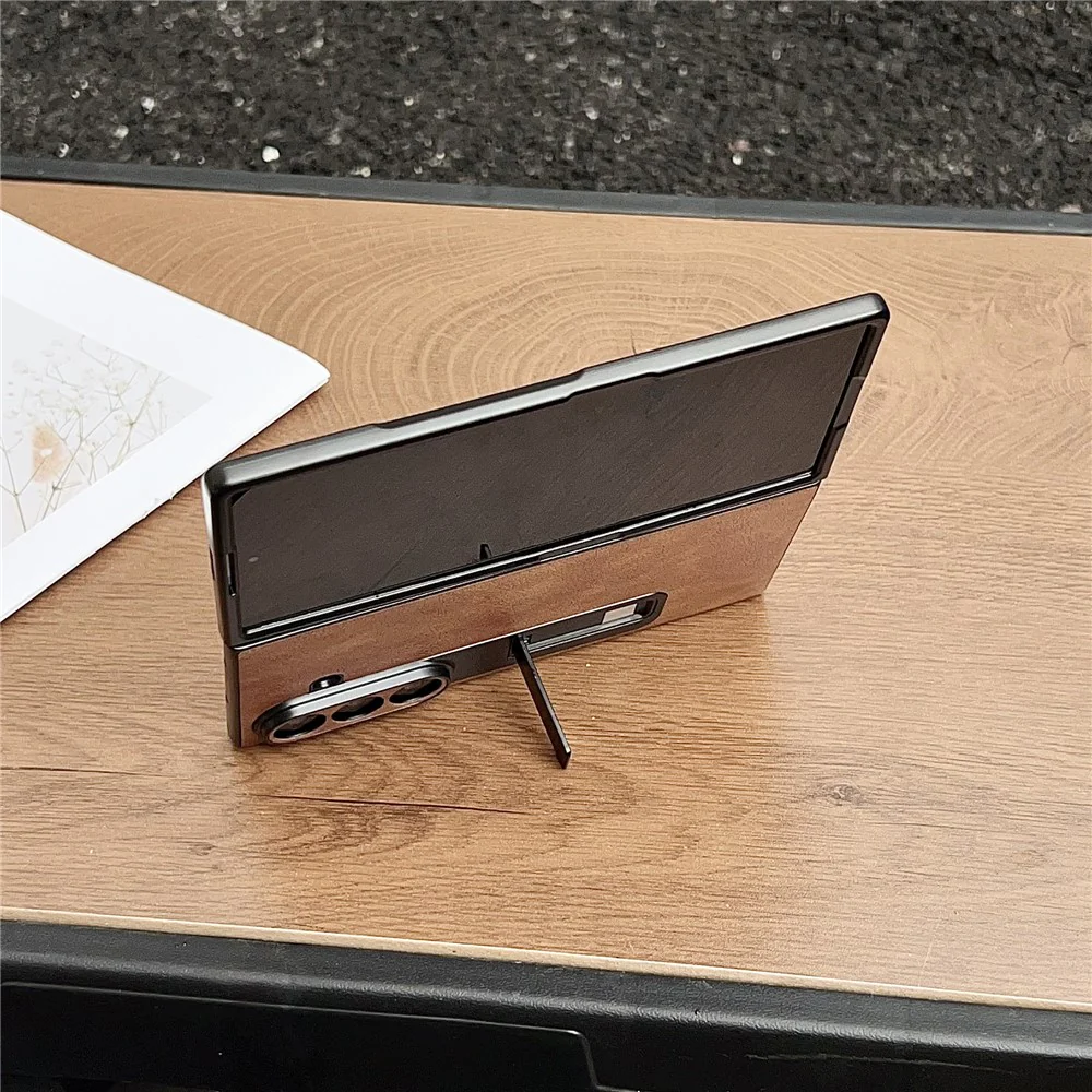 For Samsung Galaxy Z Fold7 5G Case Kickstand Leather Coated PC Folding Phone Cover - Brown - Image 2
