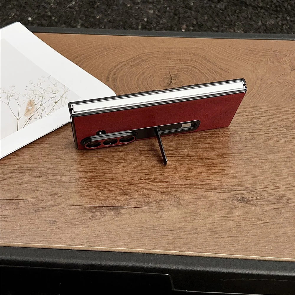 For Samsung Galaxy Z Fold7 5G Case Kickstand Leather Coated PC Folding Phone Cover - Red - Image 2
