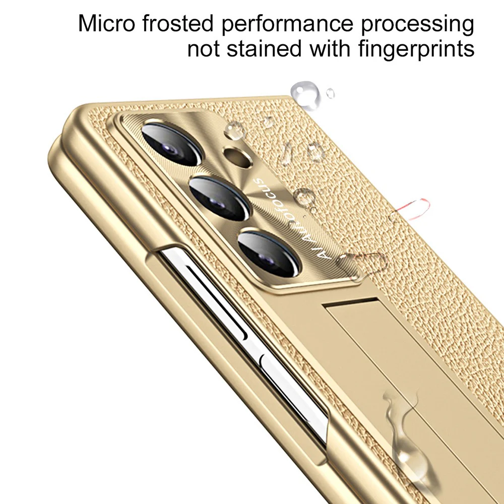 For Samsung Galaxy Z Fold7 5G Case Kickstand Leather + PC Hard Phone Cover with Screen Film and Stylus - Black - Image 7