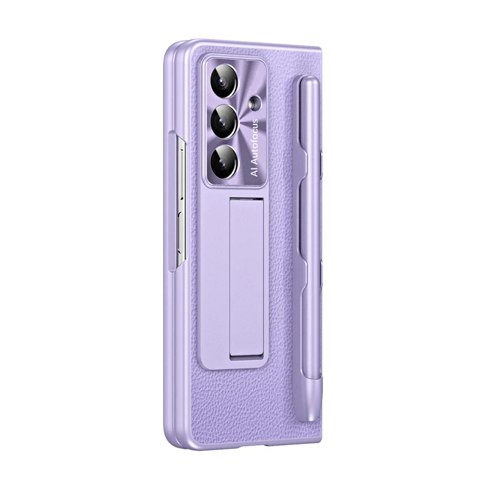 For Samsung Galaxy Z Fold7 5G Case Kickstand Leather + PC Hard Phone Cover with Screen Film and Stylus - Purple - Image 4