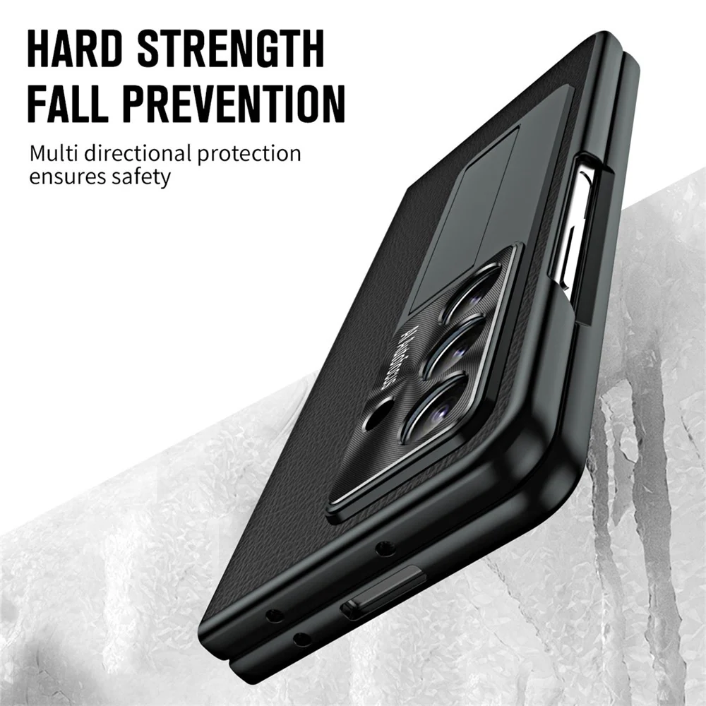 For Samsung Galaxy Z Fold7 5G Case Kickstand Leather + PC Phone Cover with Tempered Glass Film - Black - Image 6