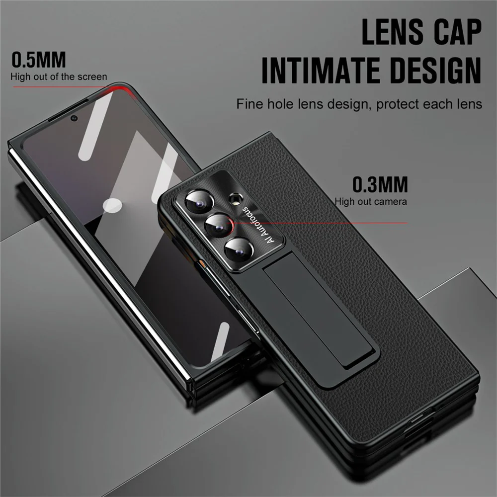 For Samsung Galaxy Z Fold7 5G Case Kickstand Leather + PC Phone Cover with Tempered Glass Film - Black - Image 7