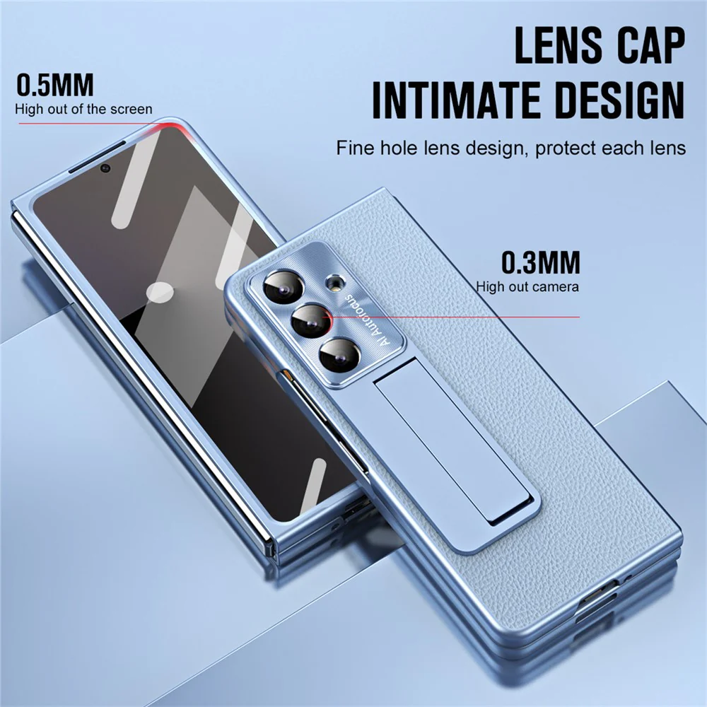 For Samsung Galaxy Z Fold7 5G Case Kickstand Leather + PC Phone Cover with Tempered Glass Film - Blue - Image 7