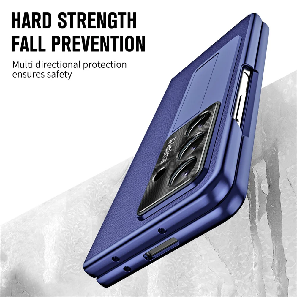 For Samsung Galaxy Z Fold7 5G Case Kickstand Leather + PC Phone Cover with Tempered Glass Film - Dark Blue - Image 6