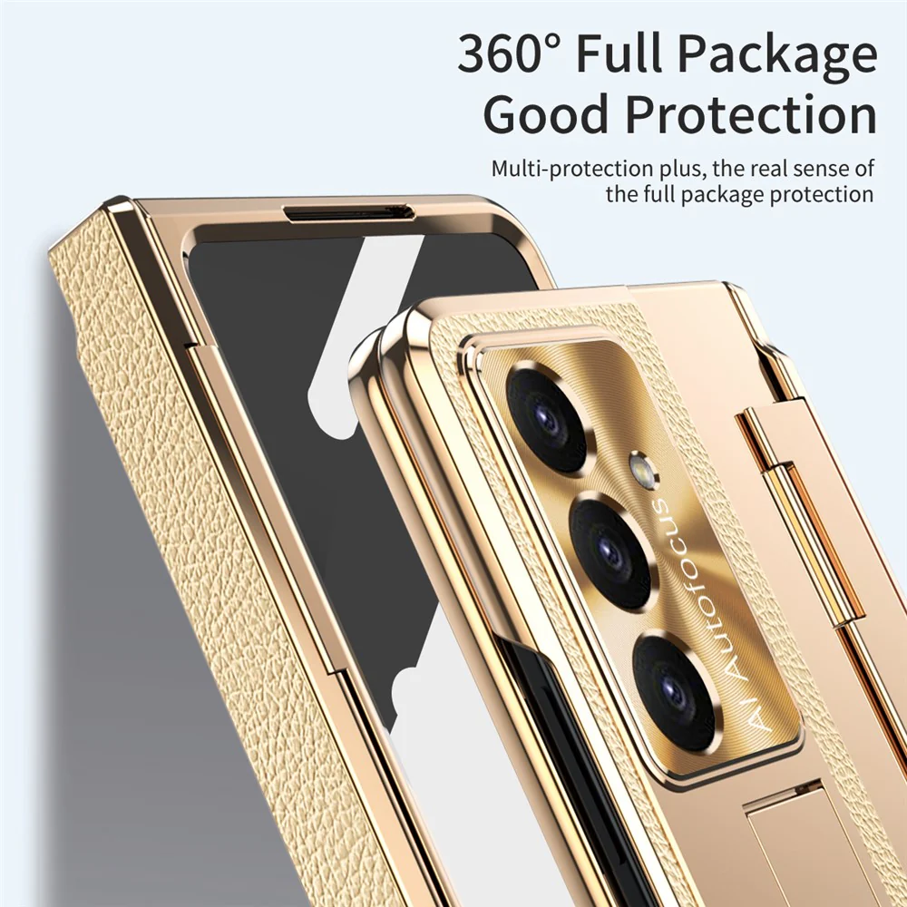 For Samsung Galaxy Z Fold7 5G Case Kickstand Leather + PC Phone Cover with Tempered Glass Film / Stylus - Pink - Image 3