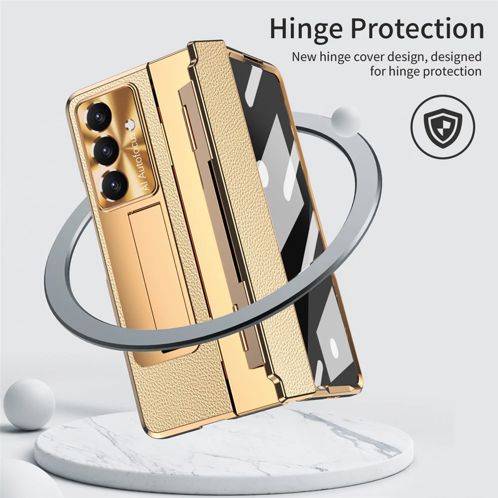 For Samsung Galaxy Z Fold7 5G Case Kickstand Leather + PC Phone Cover with Tempered Glass Film / Stylus - Pink - Image 4
