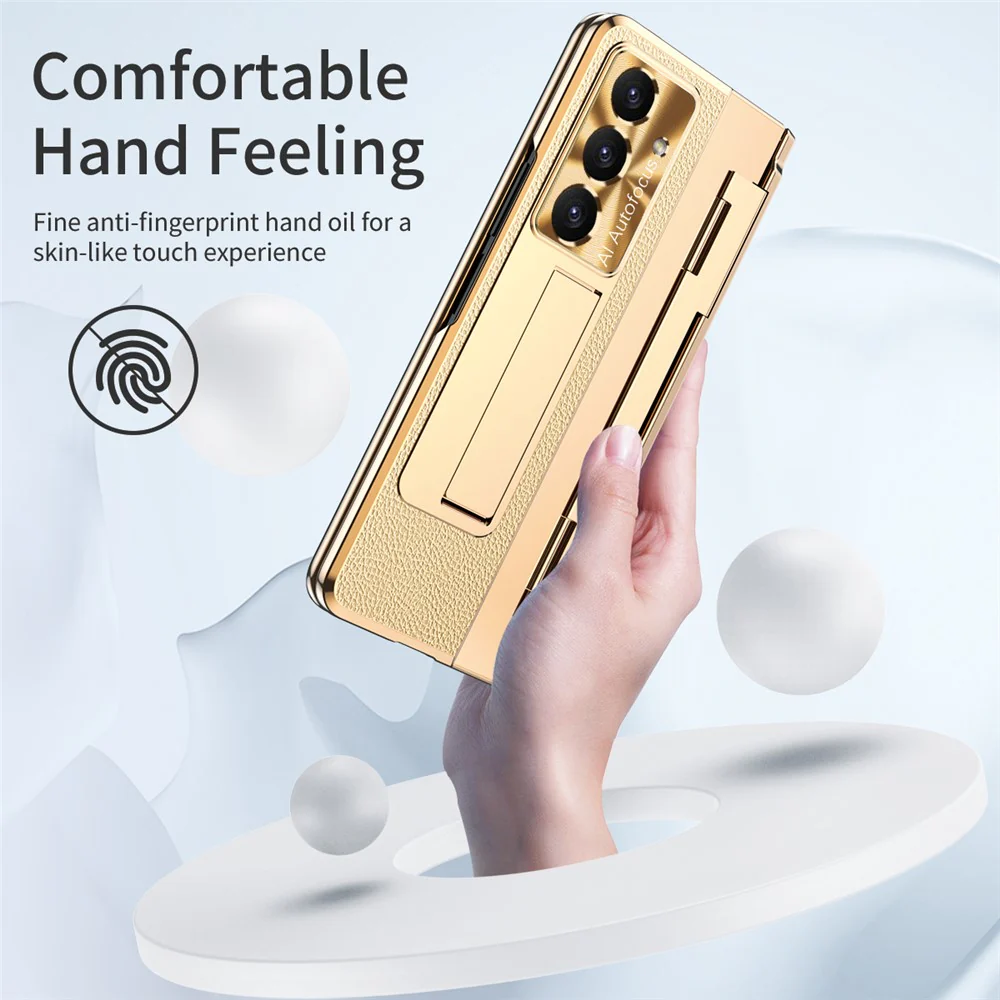 For Samsung Galaxy Z Fold7 5G Case Kickstand Leather + PC Phone Cover with Tempered Glass Film / Stylus - Pink - Image 5