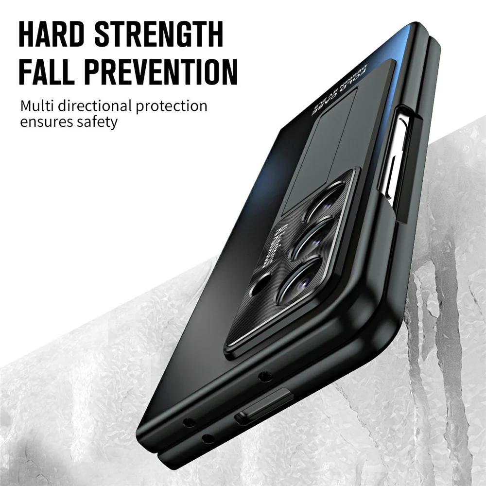 For Samsung Galaxy Z Fold7 5G Case Kickstand Matte PC Phone Cover with Tempered Glass Film - Black - Image 4
