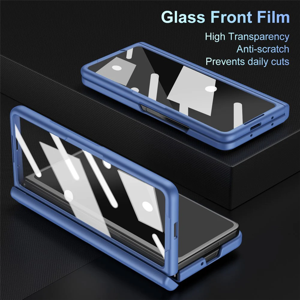 For Samsung Galaxy Z Fold7 5G Case Kickstand PC Phone Back Cover with Stylus and Tempered Glass Film - Sapphire - Image 6