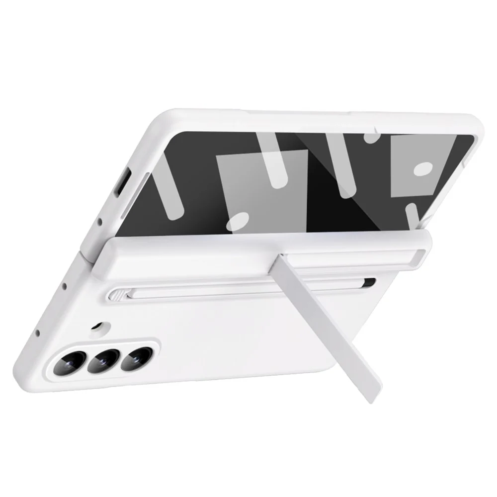 For Samsung Galaxy Z Fold7 5G Case Kickstand PC Phone Back Cover with Stylus and Tempered Glass Film - White - Image 3