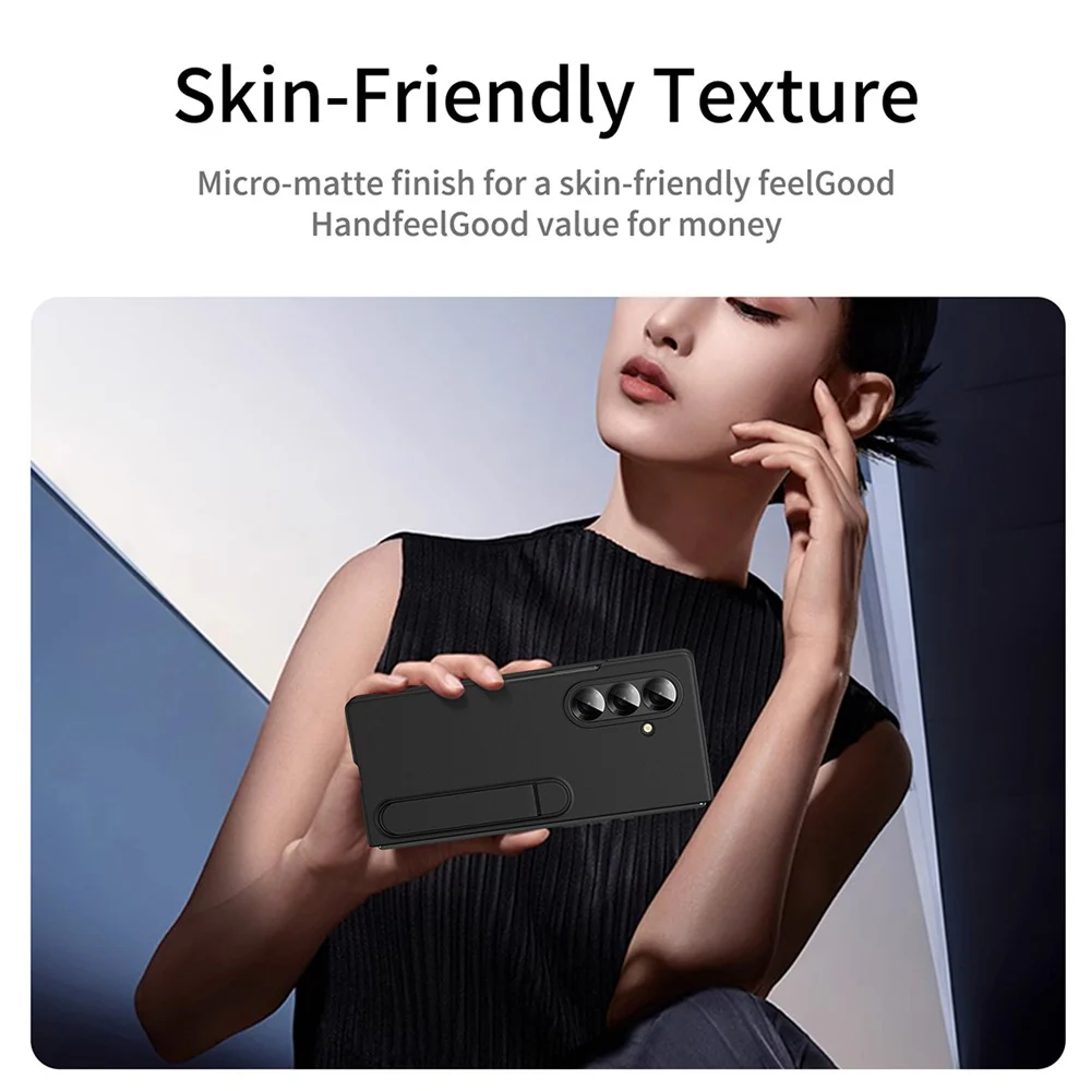 For Samsung Galaxy Z Fold7 5G Case Kickstand PC Phone Cover with Alloy Lens Ring - Black - Image 2