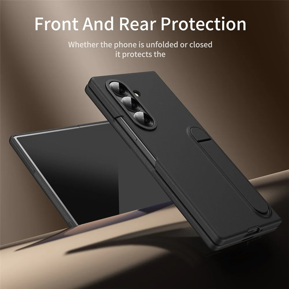 For Samsung Galaxy Z Fold7 5G Case Kickstand PC Phone Cover with Alloy Lens Ring - Black - Image 6
