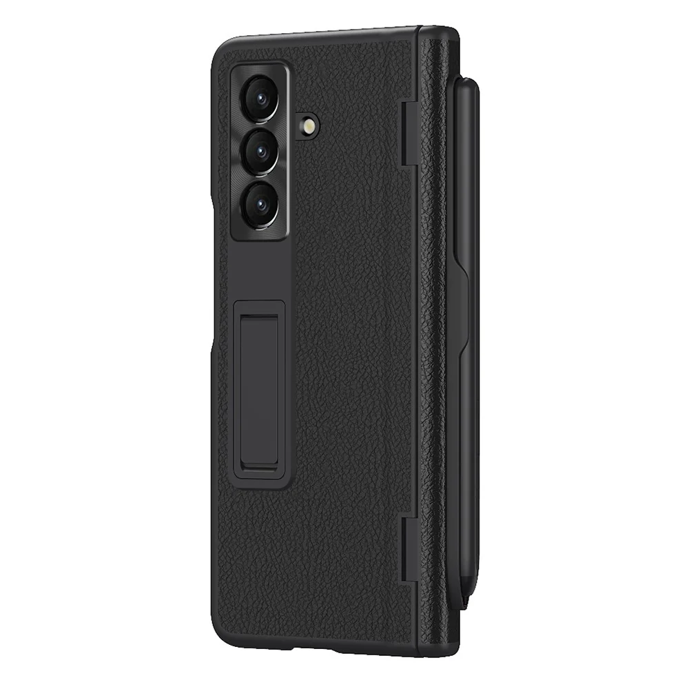 For Samsung Galaxy Z Fold7 5G Case Kickstand PC + PU Leather Folding Phone Cover with Screen Protector and Stylus - Black - Image 2