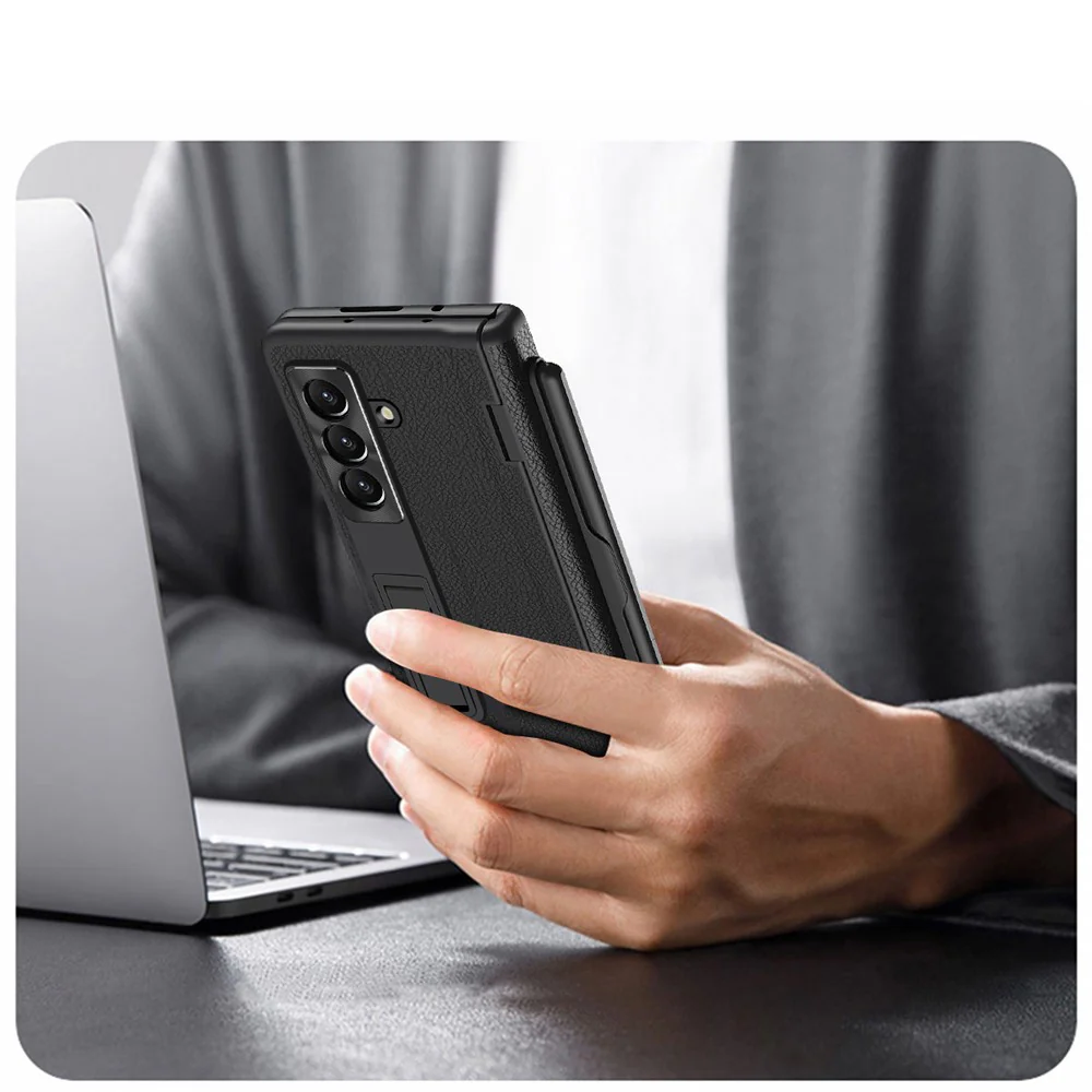 For Samsung Galaxy Z Fold7 5G Case Kickstand PC + PU Leather Folding Phone Cover with Screen Protector and Stylus - Sapphire - Image 4