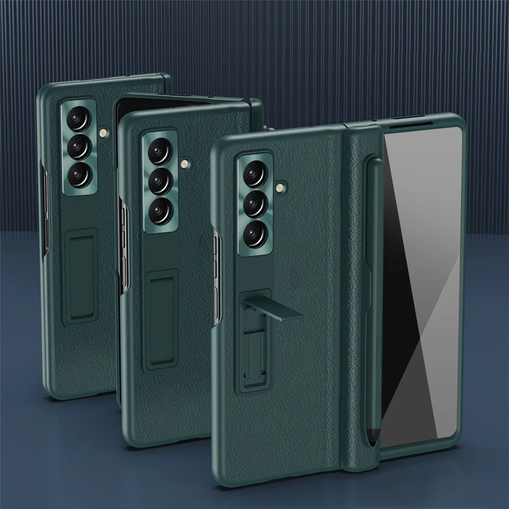 For Samsung Galaxy Z Fold7 5G Case Kickstand PC + PU Leather Folding Phone Cover with Screen Protector and Stylus - Sapphire - Image 7