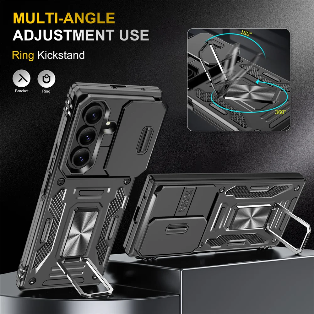 For Samsung Galaxy Z Fold7 5G Case Kickstand Slide Lens Lid PC + TPU Drop - Black - Image 3