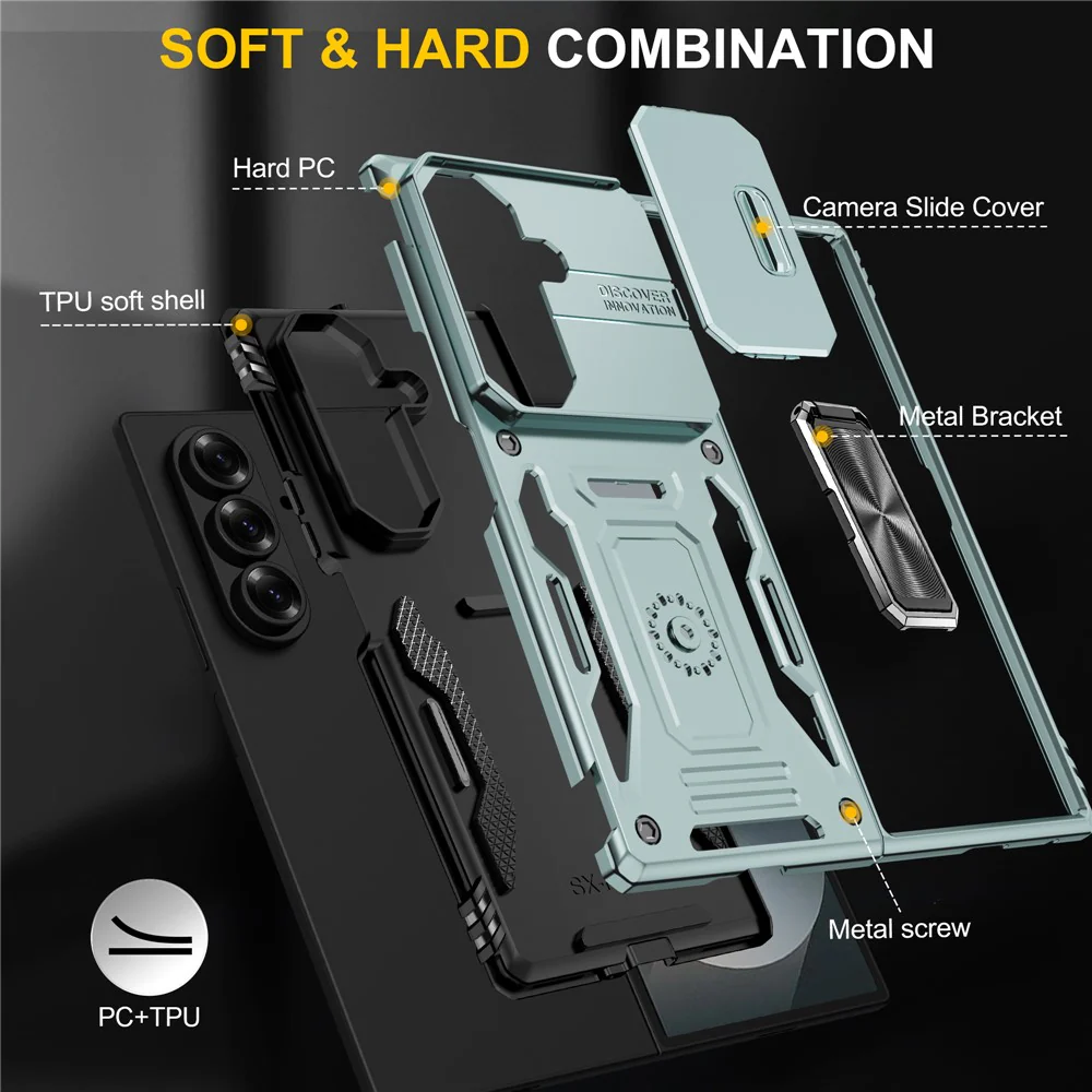 For Samsung Galaxy Z Fold7 5G Case Kickstand Slide Lens Lid PC + TPU Drop - Green - Image 8