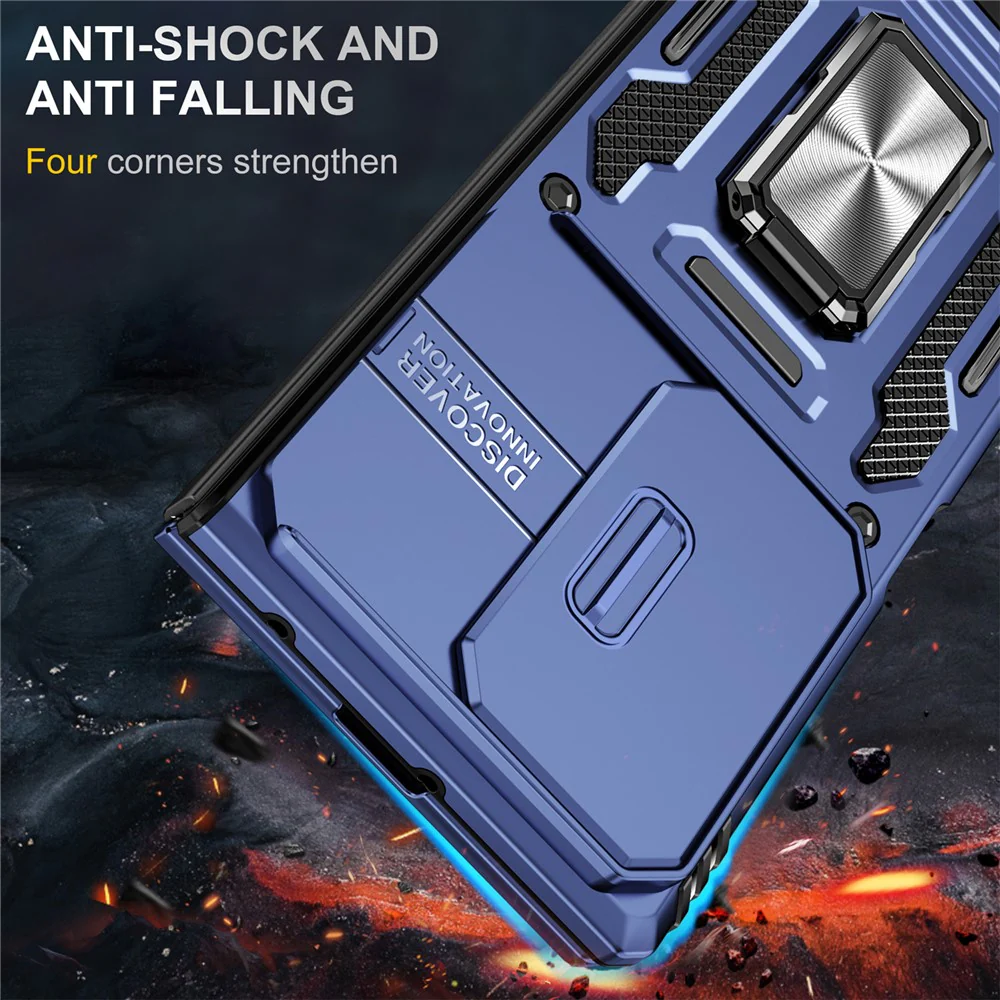 For Samsung Galaxy Z Fold7 5G Case Kickstand Slide Lens Lid PC + TPU Drop - Navy Blue - Image 5
