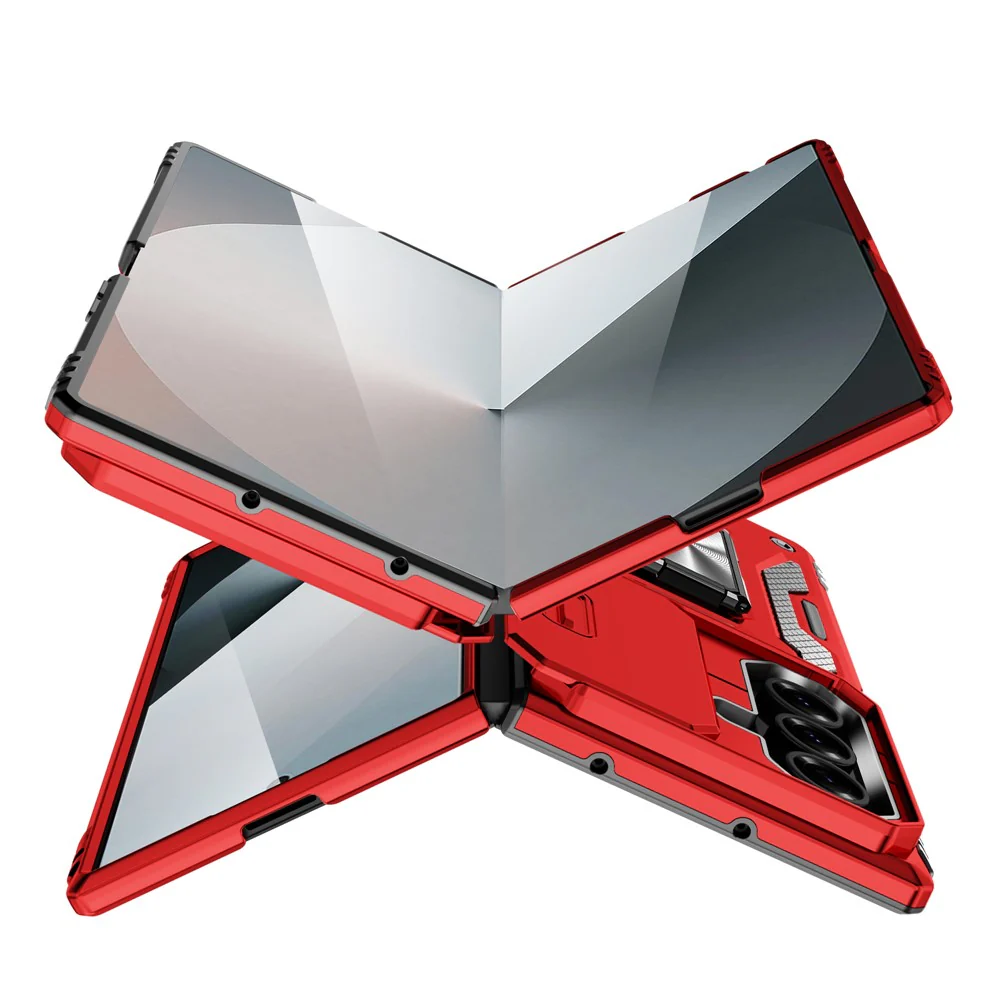 For Samsung Galaxy Z Fold7 5G Case Kickstand Slide Lens Lid PC + TPU Drop - Red - Image 2