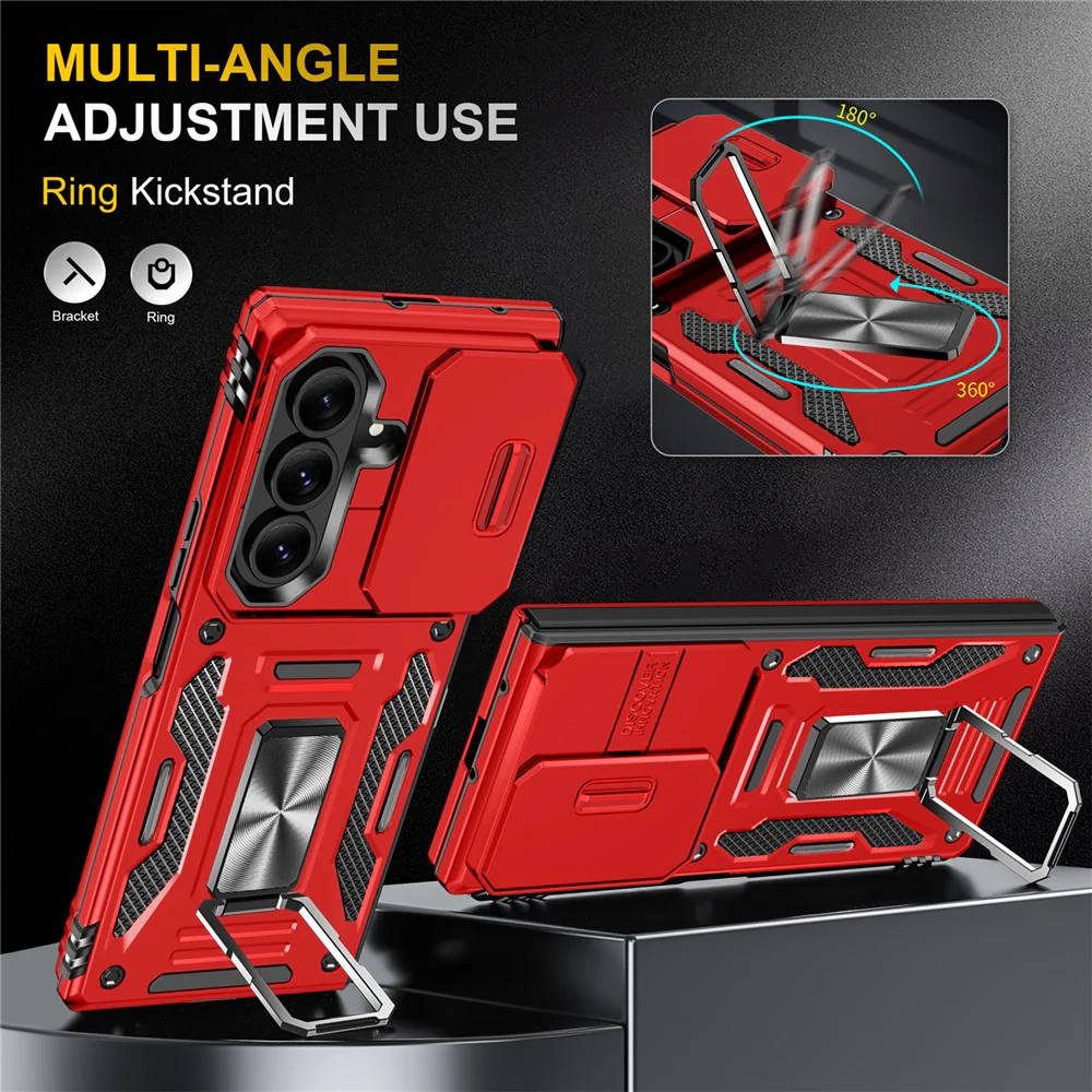 For Samsung Galaxy Z Fold7 5G Case Kickstand Slide Lens Lid PC + TPU Drop - Red - Image 3