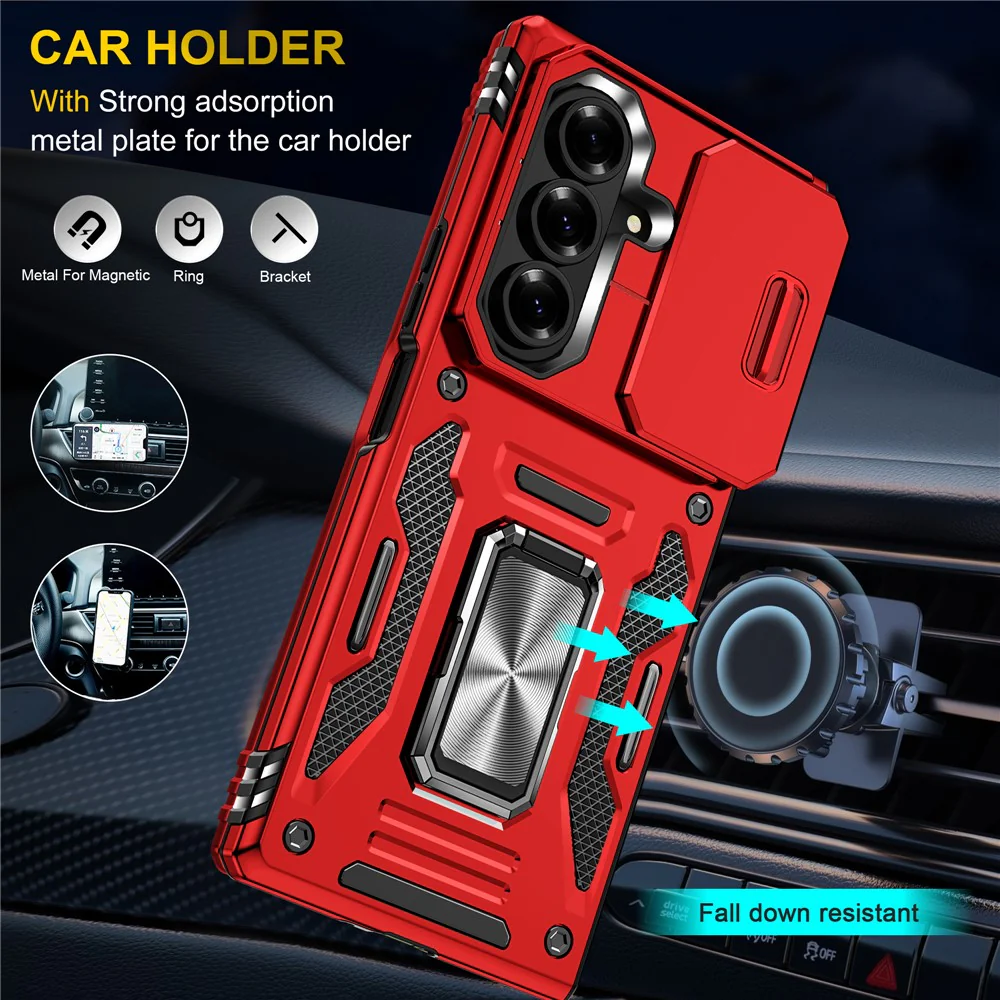 For Samsung Galaxy Z Fold7 5G Case Kickstand Slide Lens Lid PC + TPU Drop - Red - Image 4