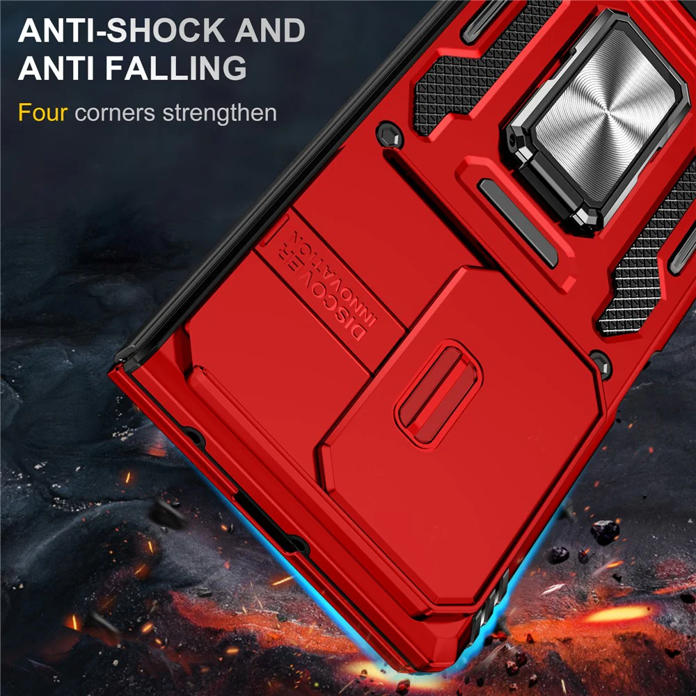 For Samsung Galaxy Z Fold7 5G Case Kickstand Slide Lens Lid PC + TPU Drop - Red - Image 5
