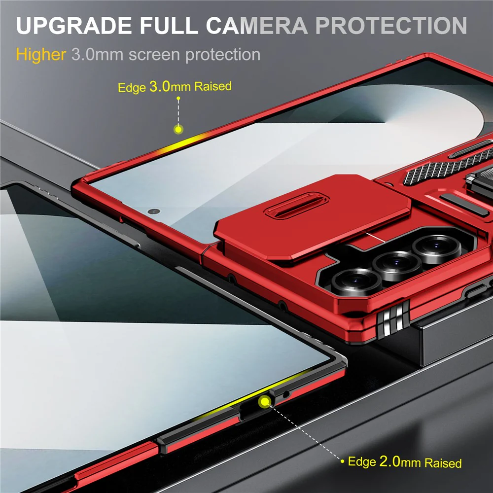 For Samsung Galaxy Z Fold7 5G Case Kickstand Slide Lens Lid PC + TPU Drop - Red - Image 7