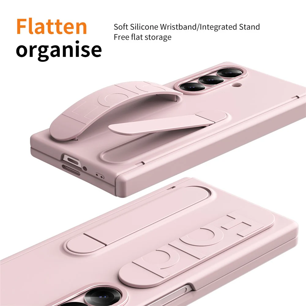For Samsung Galaxy Z Fold7 5G Case Kickstand Wristband Hard PC Phone Cover - Pink - Image 2