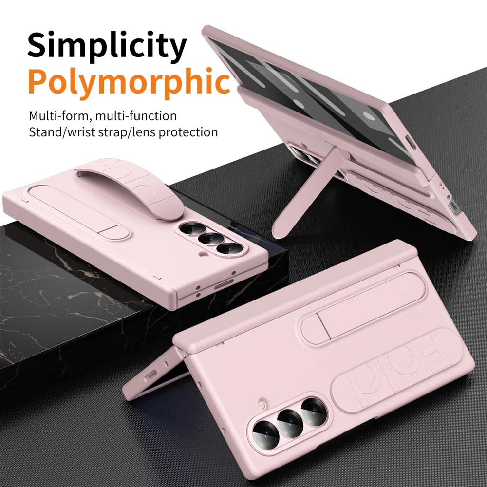 For Samsung Galaxy Z Fold7 5G Case Kickstand Wristband Hard PC Phone Cover - Pink - Image 4