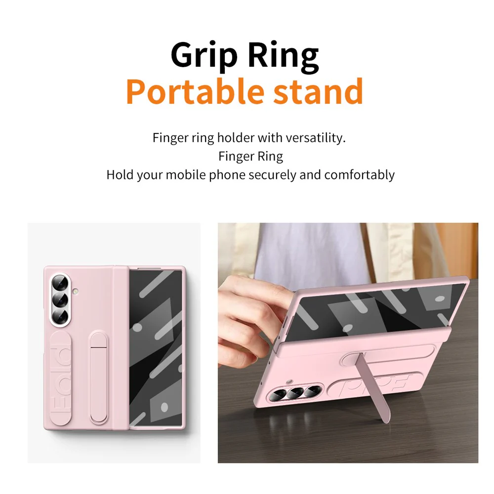 For Samsung Galaxy Z Fold7 5G Case Kickstand Wristband Hard PC Phone Cover - Pink - Image 6