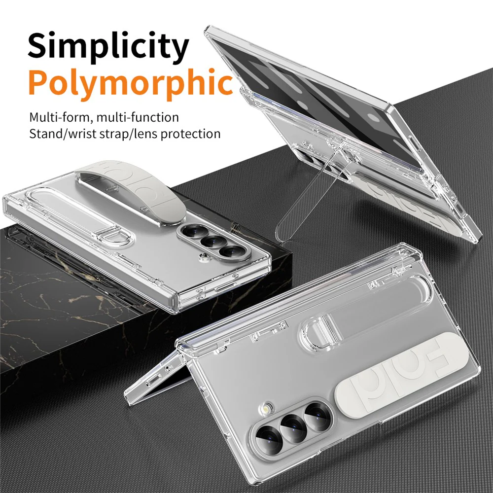 For Samsung Galaxy Z Fold7 5G Case Kickstand Wristband Hard PC Phone Cover - Transparent - Image 4