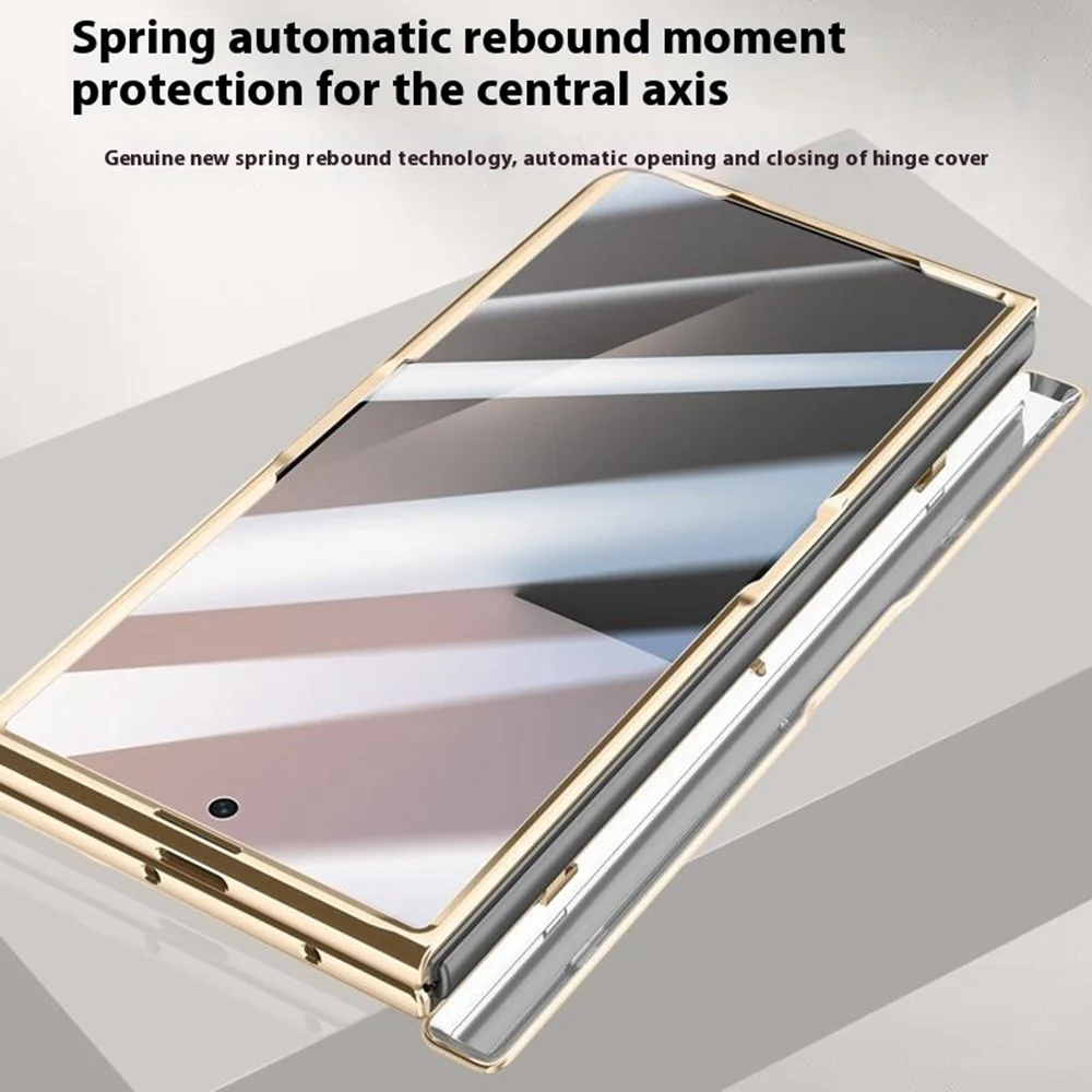 For Samsung Galaxy Z Fold7 5G Case Leather + PC Electroplated Phone Cover with HD Tempered Glass Film, Lens Kickstand - Blue - Image 5