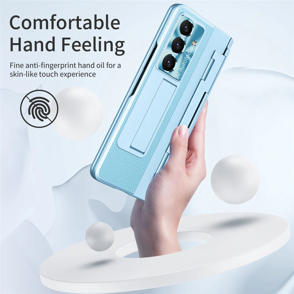 For Samsung Galaxy Z Fold7 5G Case Leather + PC Kickstand Phone Cover with Tempered Glass Film - Blue - Image 7
