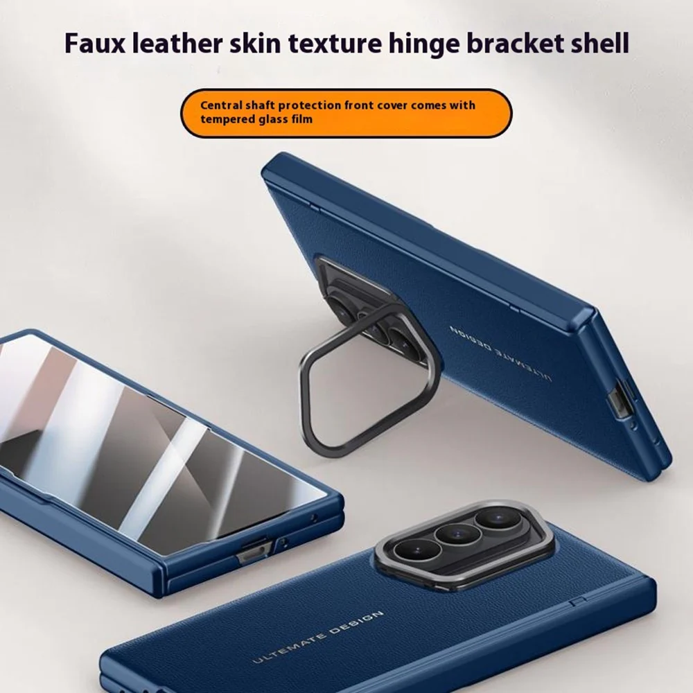 For Samsung Galaxy Z Fold7 5G Case Leather + PC Phone Cover with HD Tempered Glass Film, Lens Kickstand - White - Image 4