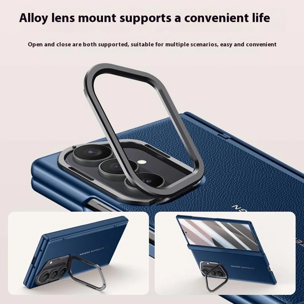 For Samsung Galaxy Z Fold7 5G Case Leather + PC Phone Cover with HD Tempered Glass Film, Lens Kickstand - White - Image 5