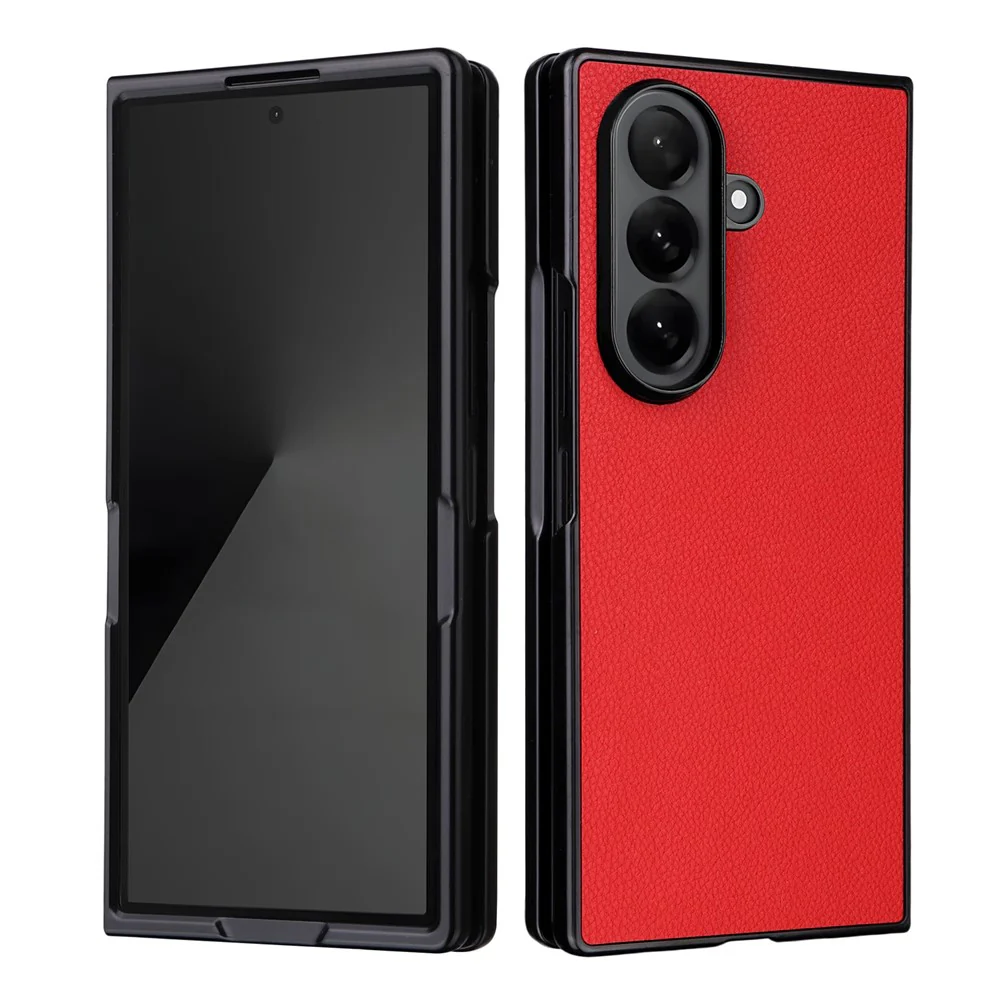 For Samsung Galaxy Z Fold7 5G Case Litchi Texture Leather + Hard PC Phone Cover - Red