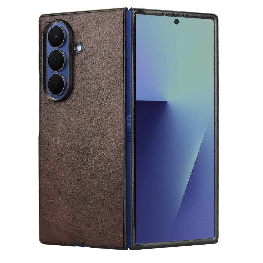 For Samsung Galaxy Z Fold7 5G Case Litchi Texture PU Leather + PC Phone Cover - Brown - Image 4