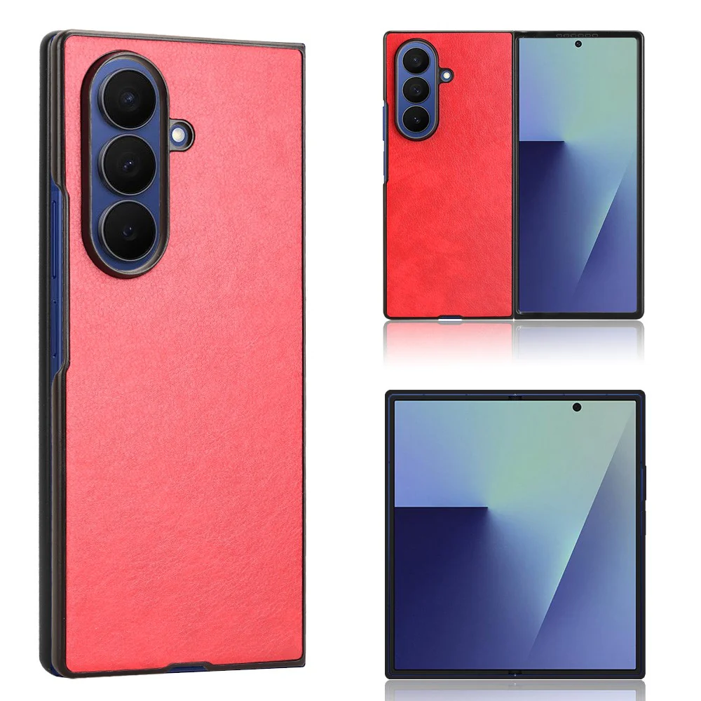 For Samsung Galaxy Z Fold7 5G Case Litchi Texture PU Leather + PC Phone Cover - Red