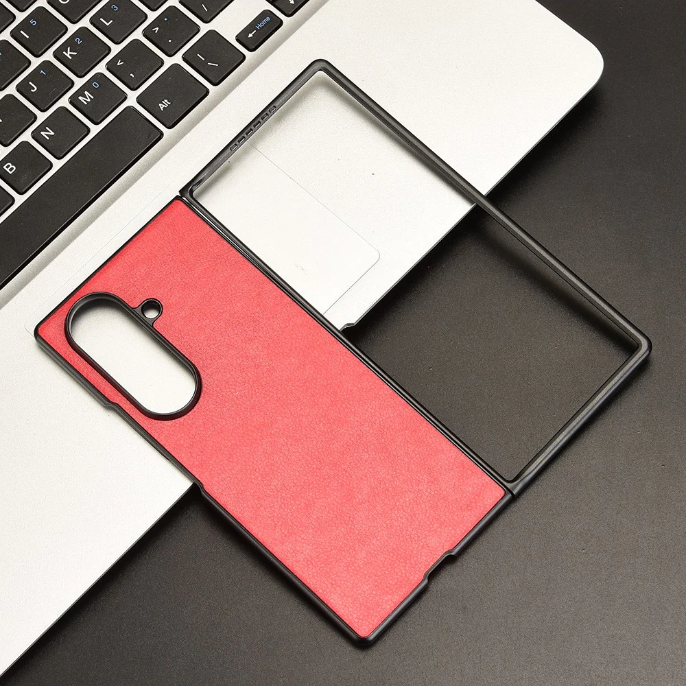 For Samsung Galaxy Z Fold7 5G Case Litchi Texture PU Leather + PC Phone Cover - Red - Image 7