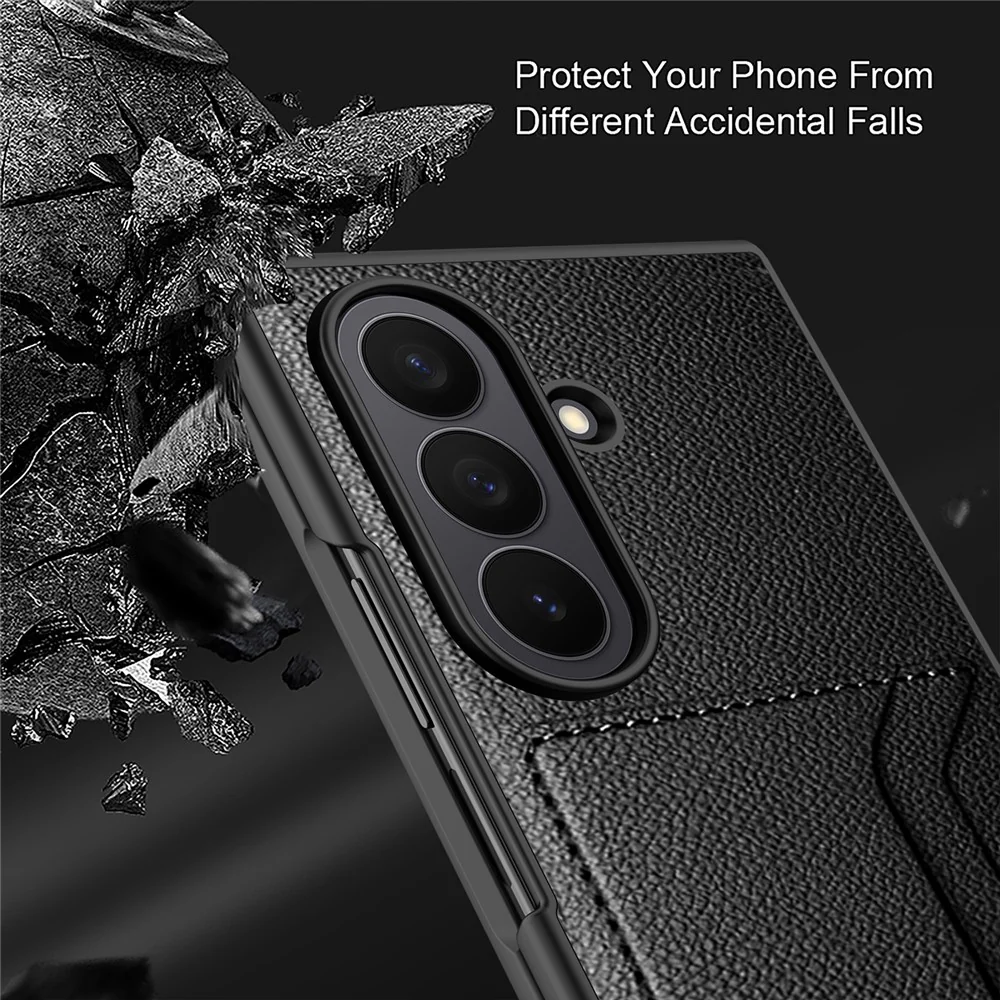 For Samsung Galaxy Z Fold7 5G Case Litchi Texture PU+PC Phone Cover with Screen Film - Blue - Image 5