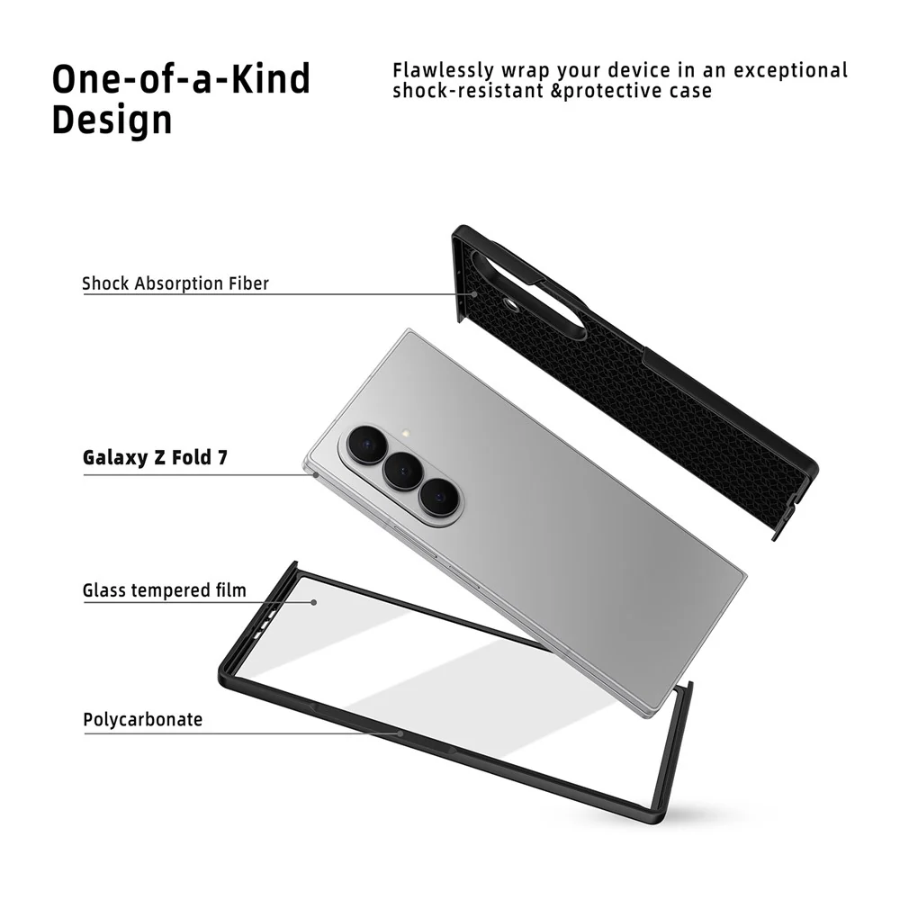 For Samsung Galaxy Z Fold7 5G Case Litchi Texture PU+PC Phone Cover with Screen Film - Grey - Image 3
