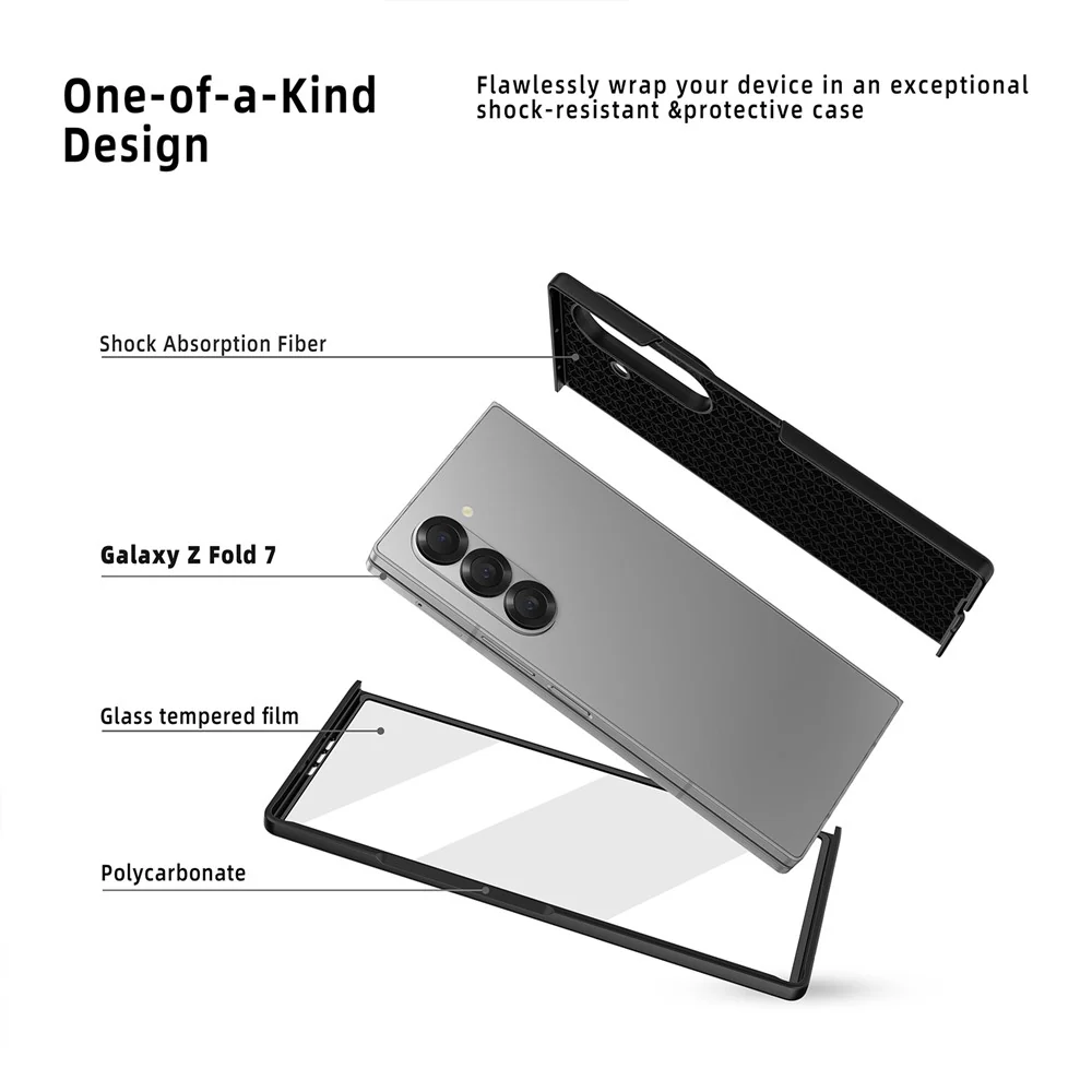 For Samsung Galaxy Z Fold7 5G Case Litchi Texture PU+PC Wristband Phone Cover with Screen / Lens Film - Black - Image 5